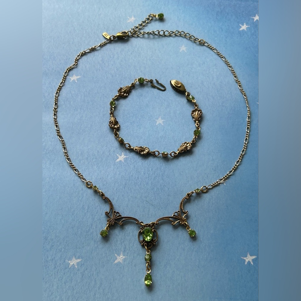 SADIE GREEN Vintage Green Crystal Necklace & Bracelet Set